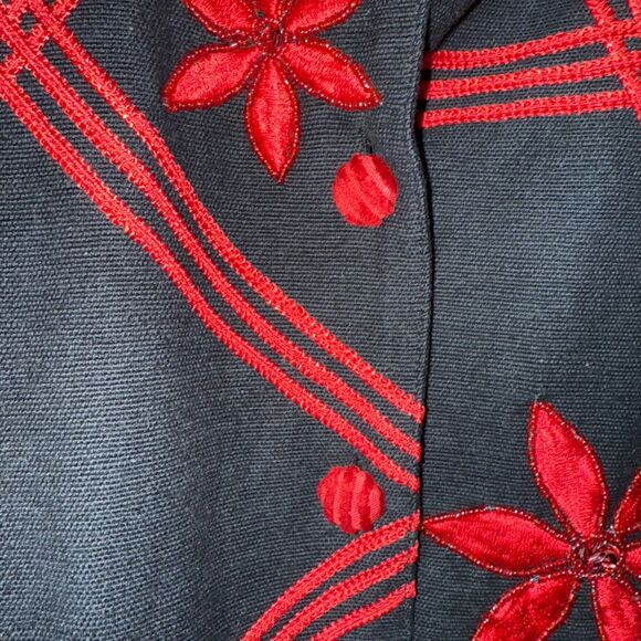 VTG Bleu Bayou Twill Beaded Embroidered Jacket Corduroy Collar - Black/Red L - Picture 5 of 7